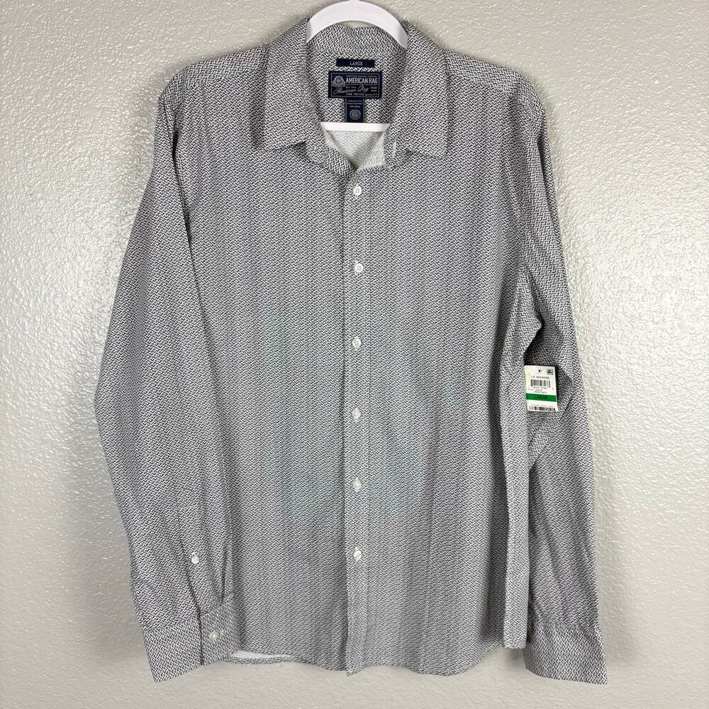 NWT American Rag Size Large Mens Button Down Preppy Boho White Grey Shirt